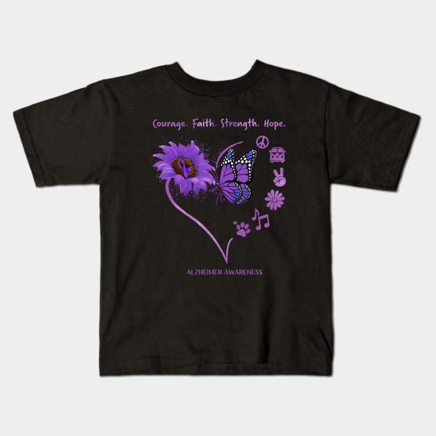 Courage. Faith. Strength. Hope Alzheimer Awareness Gift Kids T-Shirt by thuylinh8